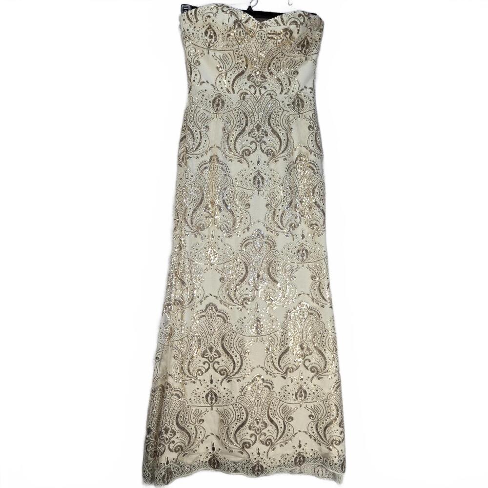 Dress the Population Nicolette Ivory Gold Sequin Gown L NWT Wedding Prom Formal